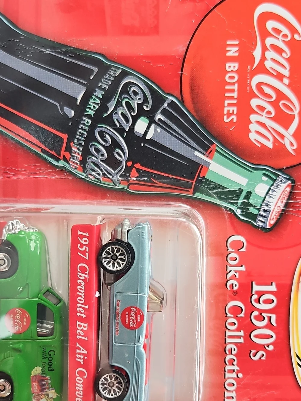Match 1957 Chevrolet Bel Air Convertible Toy Car - Light Blue & Red, Coke
